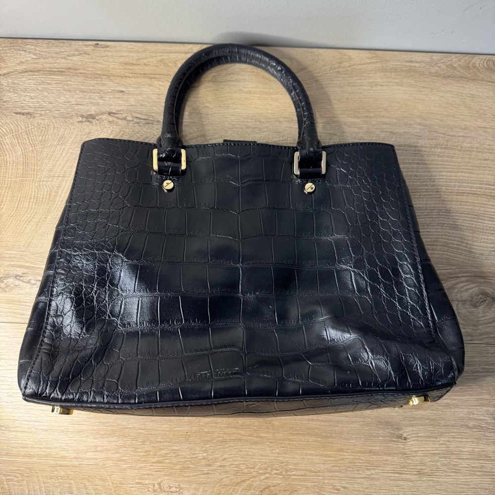 Michael Kors Dillion Tote Black Croc Embossed Satchel‎ Gold Hardware Structured - Picture 3 of 9